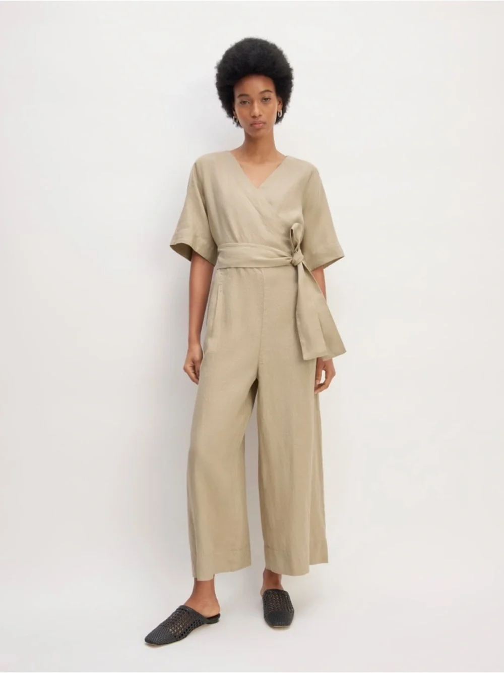 Everlane The Wrap Jumpsuit in European Flax Linen Coastal Wide Leg *NO BELT*